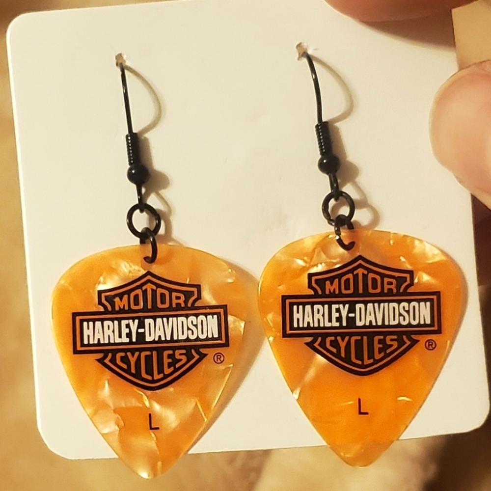 Handmade Harley Davidson Guitar Pick Earrings